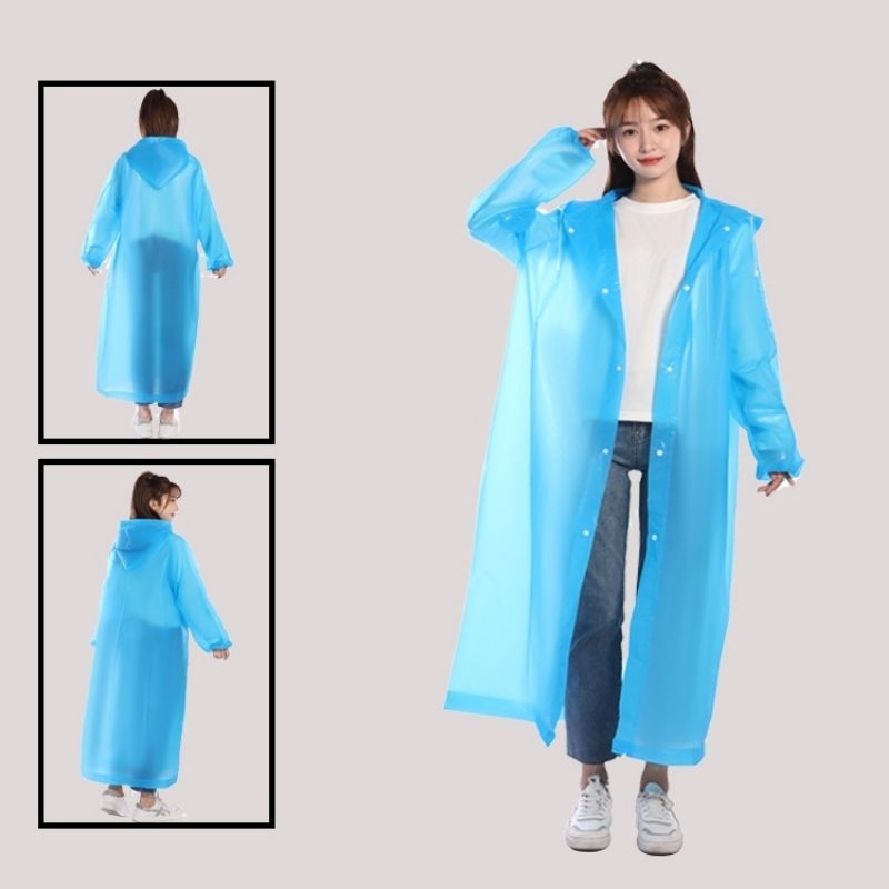 Jas Hujan Korea EVA Jas Hujan Poncho Tebal Mantel Baju Hujan Terusan Transparan Jas Hujan Pria Wanit
