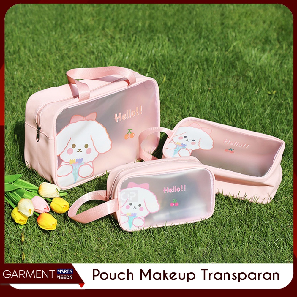 Tas Kosmetik Karakter Lucu Travel Pouch Make Up Organizer Transparan Waterproof Kecil Portable Wash