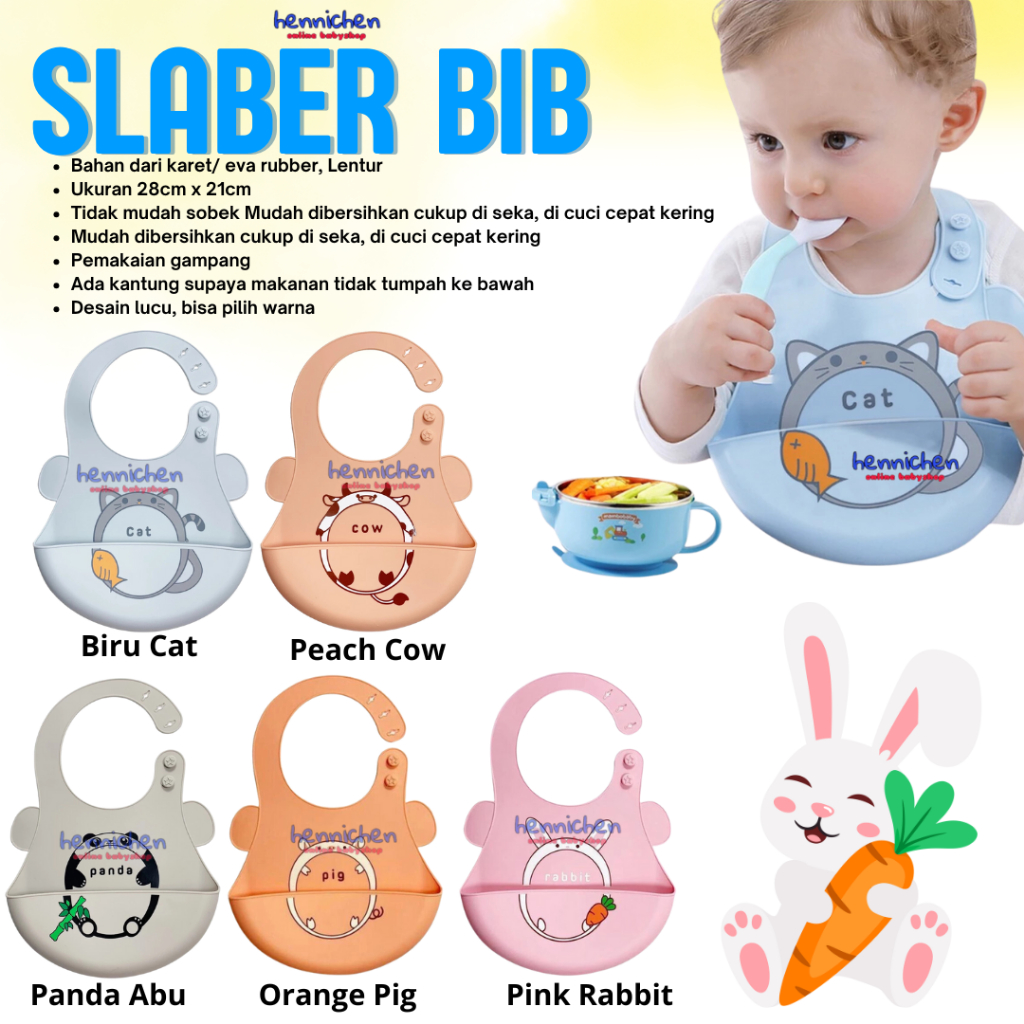 Slabber Slaber Bib Silicone Silikon / Celemek Makan Bayi Silicon Anti Air Karakter