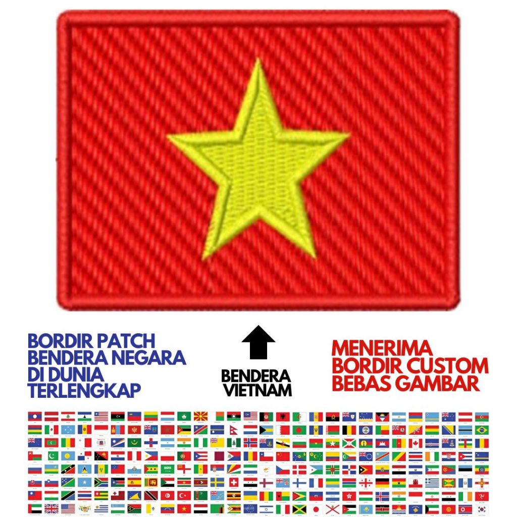 PATCH BORDIR BET FLAG / BENDERA BENUA ASIA NEGARA VIETNAM