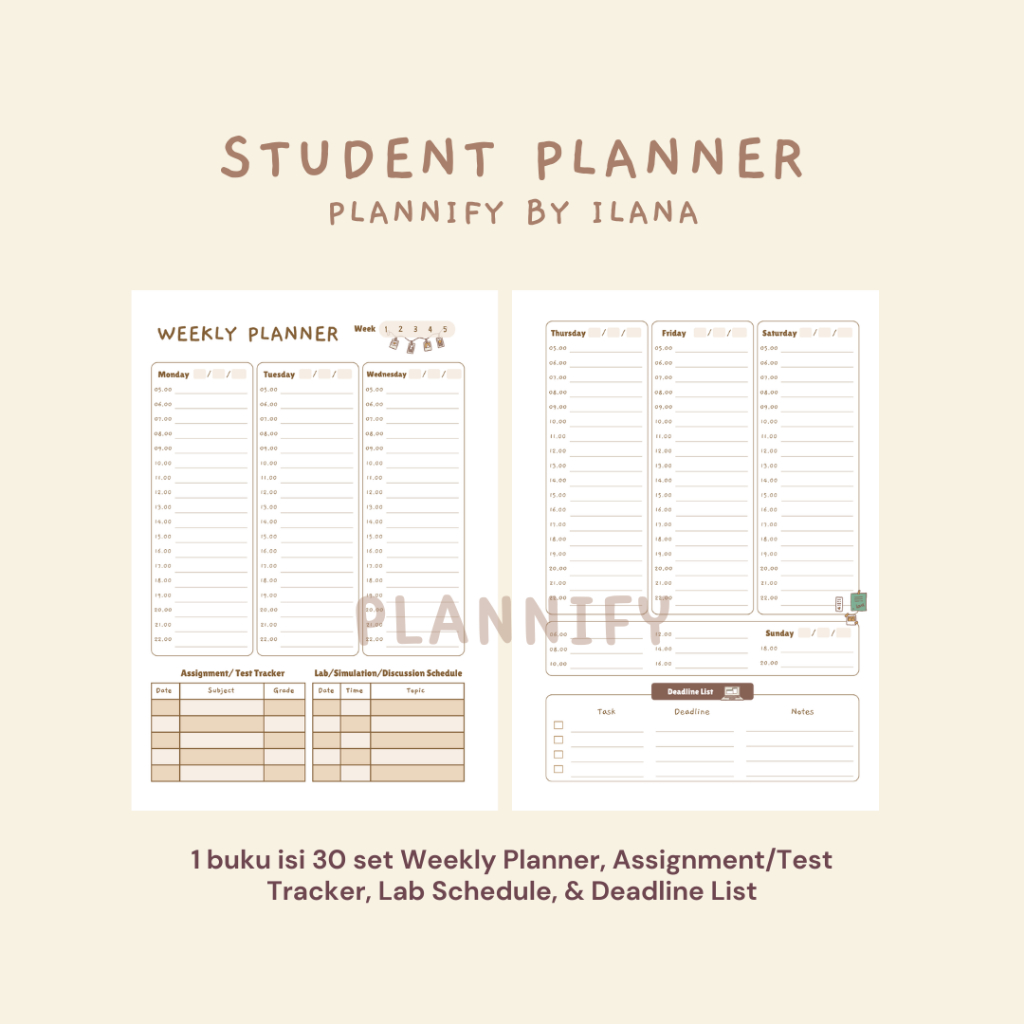 

Undated Student Planner/ Assignment Tracker / Study Journal / Productivity Planner / Undated Monthly Planner / Weekly Planner / Planner by Plannify Ilana