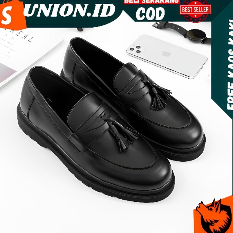 KODE B96R UNION PRABU Sepatu Formal Pria Casual Kerja Kantor Kuliah Kondangan Formal Pantofel Hitam 