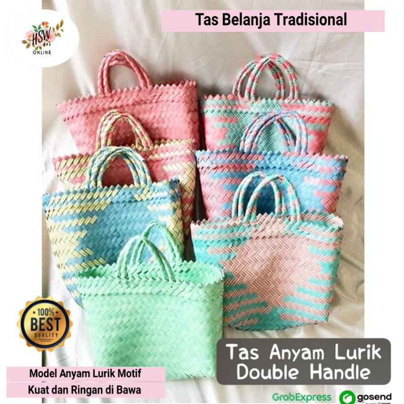Tas Belanja Anyaman Lurik Jumbo Besar Sedang Premium Tas Kerajinan Tangan Anyam Plastik Tradisional 