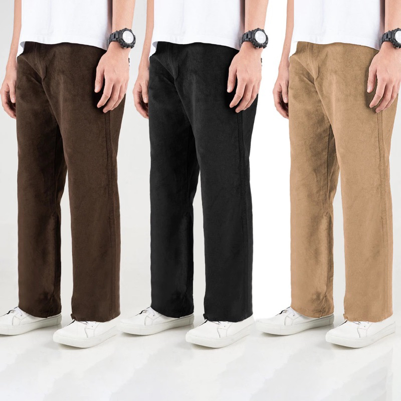 Celana corduroy unisex baggy pants korean style Oversize Loose Vintage corduroy straight kulot boyfr