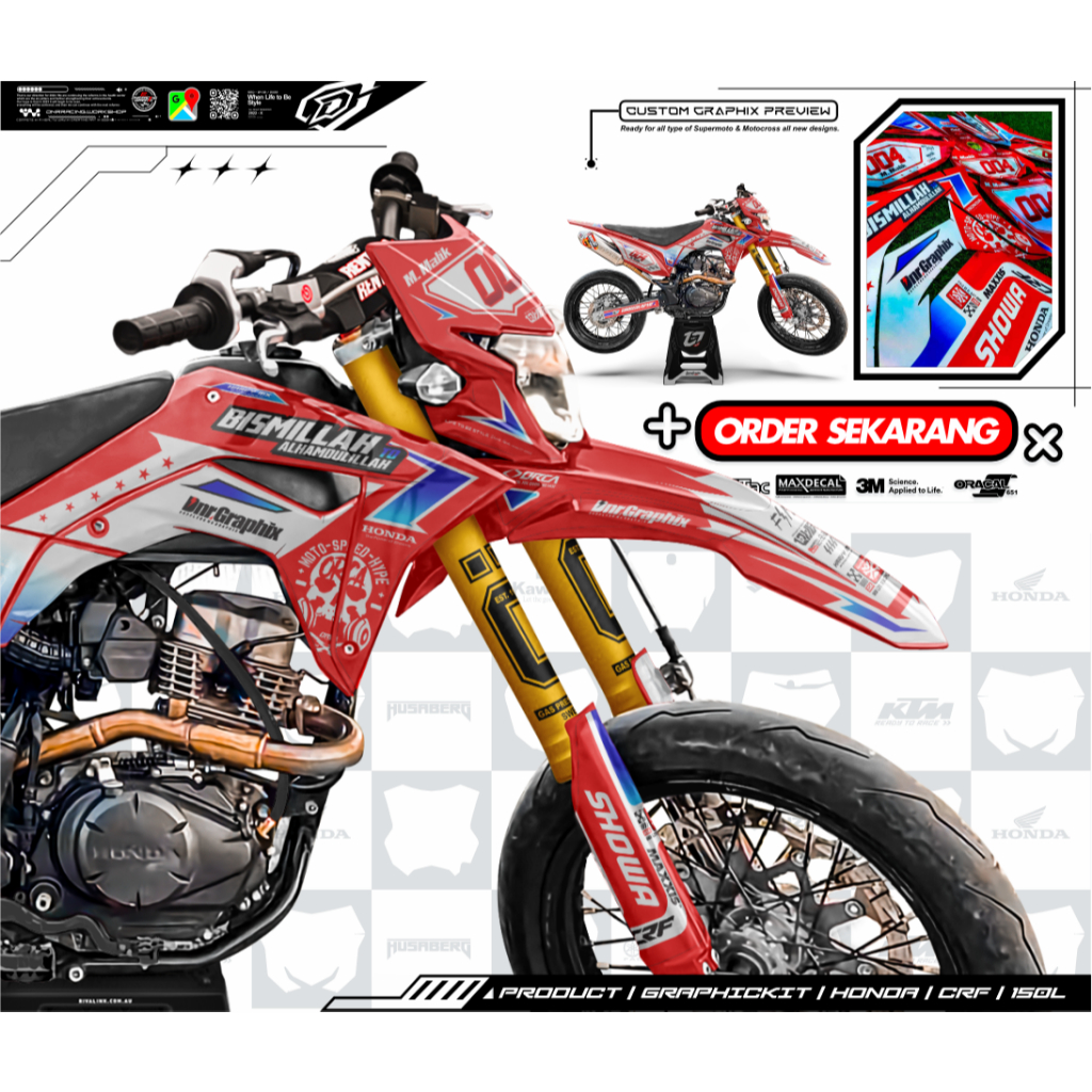 DECALS CRF HOLOGRAM RED SERIES  Custom Decals KLX, DTX , WR, CRF Supermoto/Motocross // DNRRACING