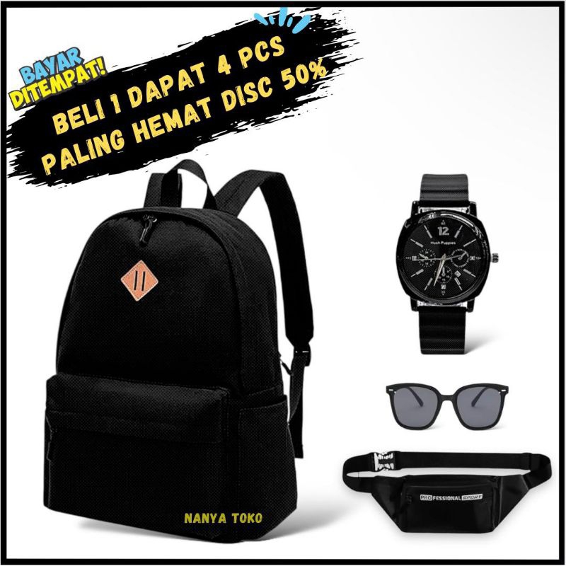 PAKET KEREN TAS RANSEL PRIA GRATIS JAM TANGAN KULIT PARFUM DAN KACAMATA