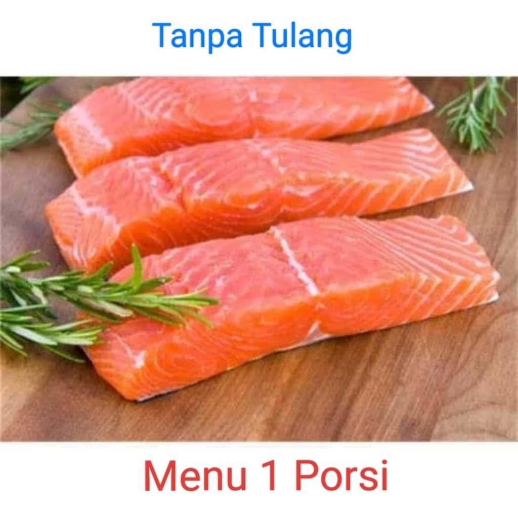 

RB Salmon Fillet Premium Import Norwegian Steak Cut Frozen Ikan Segar Potongan Steak Beku 200gr
