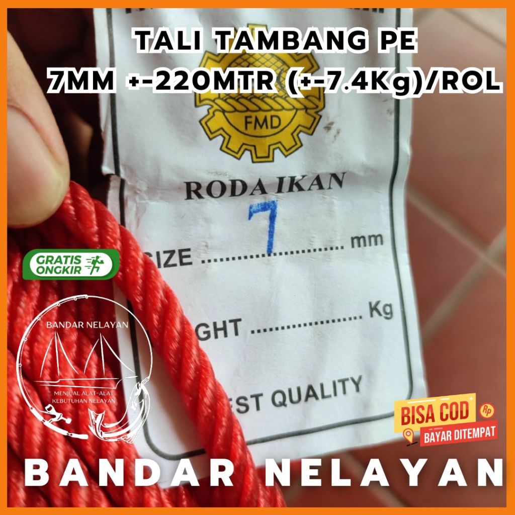 

TALI TAMBANG PLASTIK 7MM/TALI PE 7MM +-220METER PER ROL