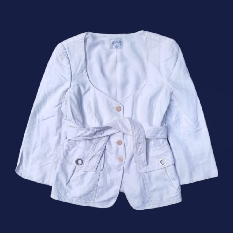 Armani Collezioni Belted Collarless Blazer Jacket