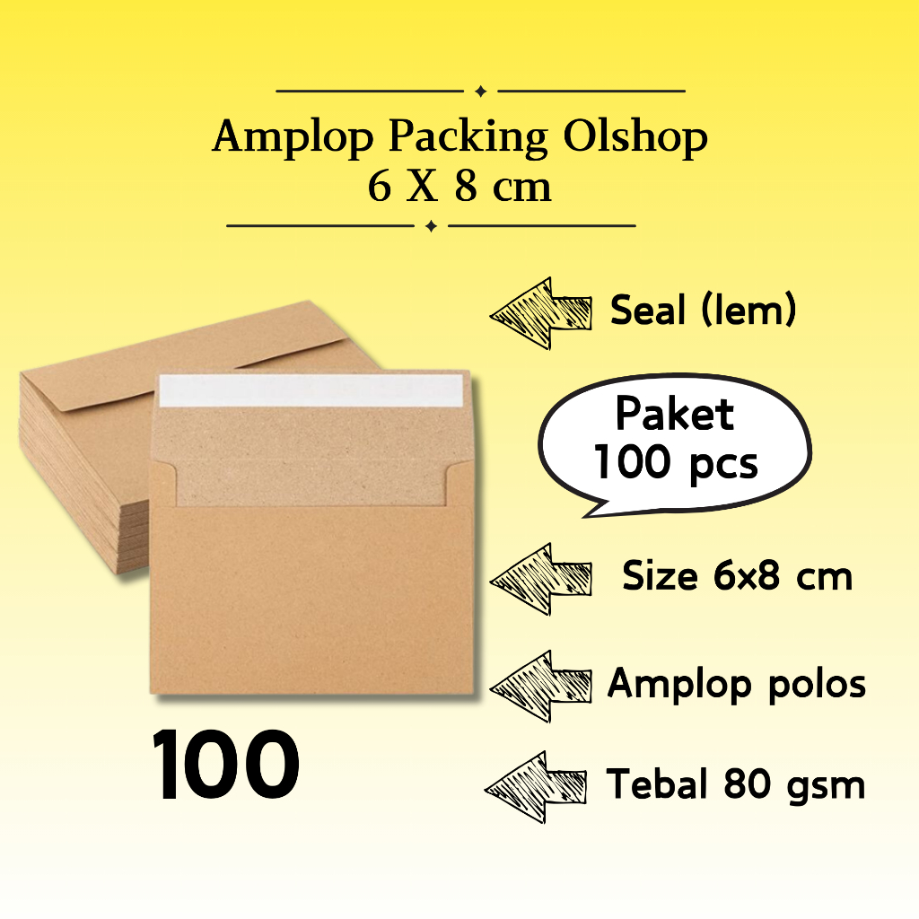 

100 Pcs Landscape - Amplop Packaging Kraft Potrait Amplop Klasik Coklat Polos Seal (Pakai Lem) 6 x 8 cm