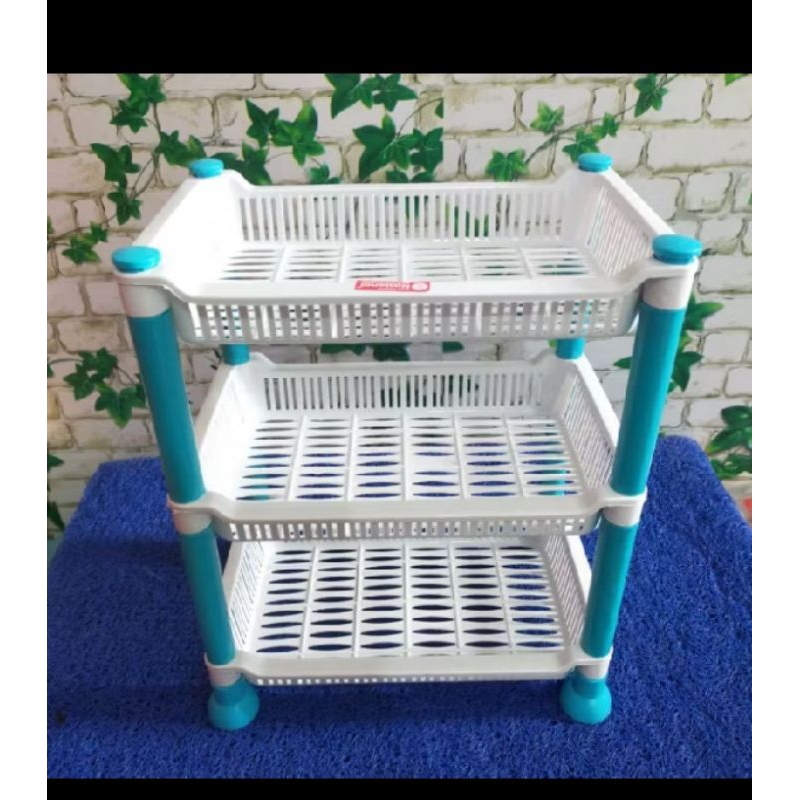 RAK PLASTIK 3 SUSUN SEGI PUTIH FLOWER/RAK KOSMETIK/RAK DAPUR