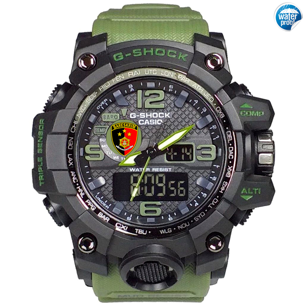 Jam Tangan Pria BARESKRIM POLRI POLISI DIGITAL ANALOG DUAL TIME ANTI AIR BIRU ARMY HIJAU Keren Terba