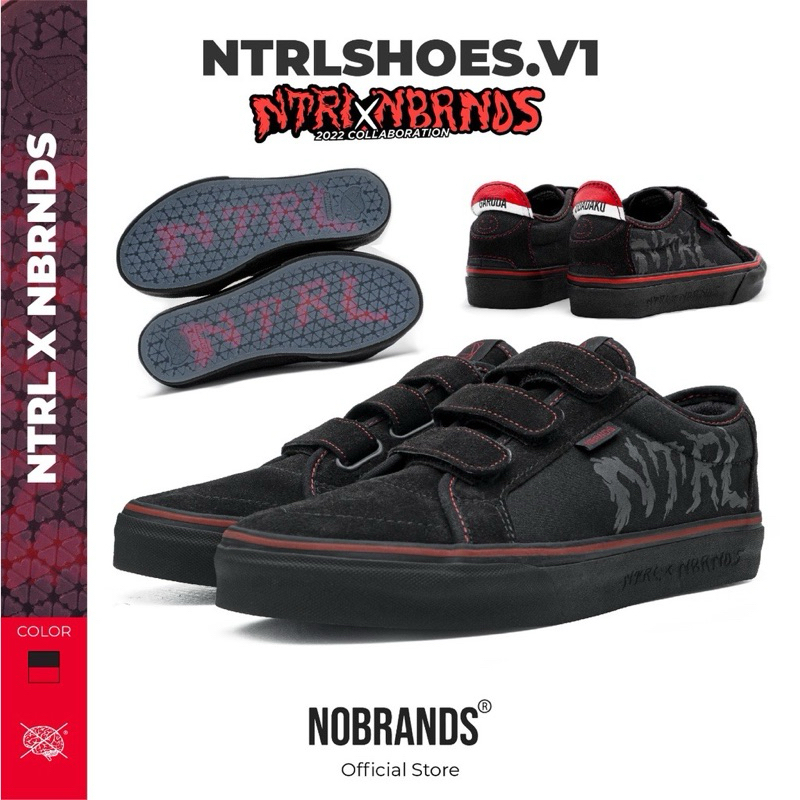 Nobrands X NTRL All Black Lis Merah || Sepatu Lokal Murah || Sepatu 100% Original