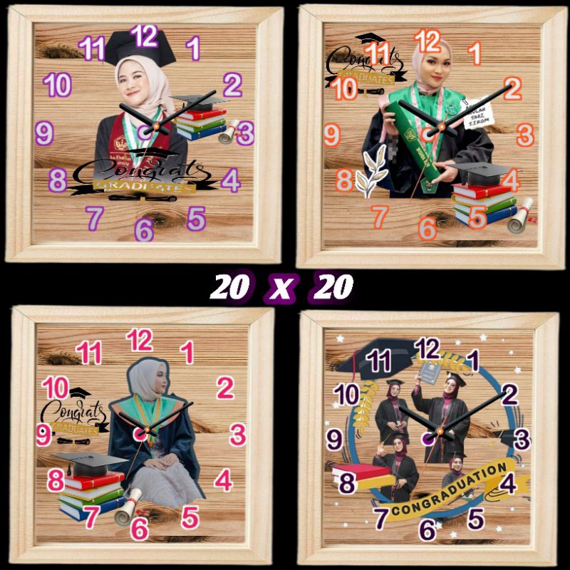 Jam Foto Kayu Bingkai Jati Belanda Custom Kado Wisuda