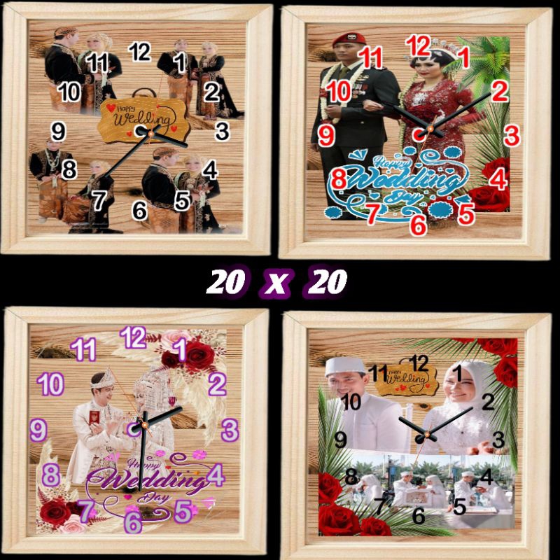 Jam Dinding Custom Foto Kayu Kado pernikahan Bingkai Jati Belanda
