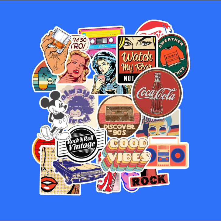 

Stiker Pack Retro Vintage 80an 90an Keren Aesthetic HP Laptop Tab Notebook (22 pcs)