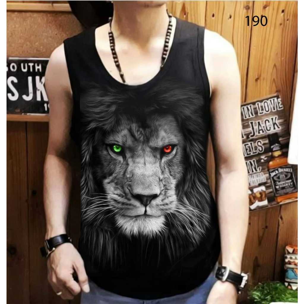 Singlet Pria Lekbong Hitam Motif Macan Mc 14