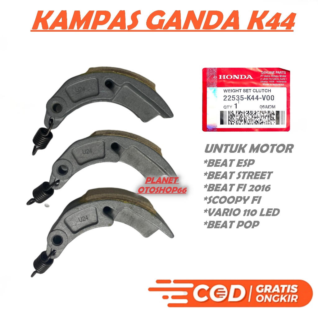 K44 GANDA ONLY KAMPAS KOPLING SET MOTOR BEAT POP FI F1 SCOOPY ESP NEW STREET VARIO 110 LED