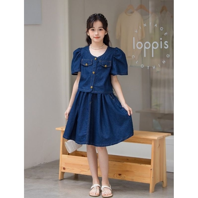Setelan rok jeans anak cewek 5-7 tahun