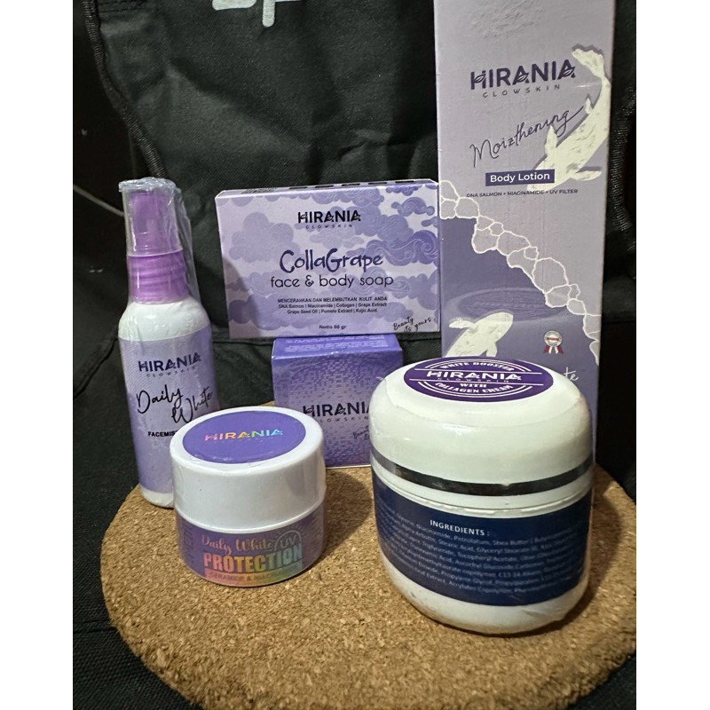 PAKET LENGKAP HEMAT HIRANIA  (Boster+lotion +sabun+toner+sunsrean+serum free sabun)