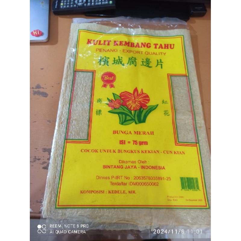 

kulit kembang tahu cap bunga Merah/Tofu skin/kulit tahu asin