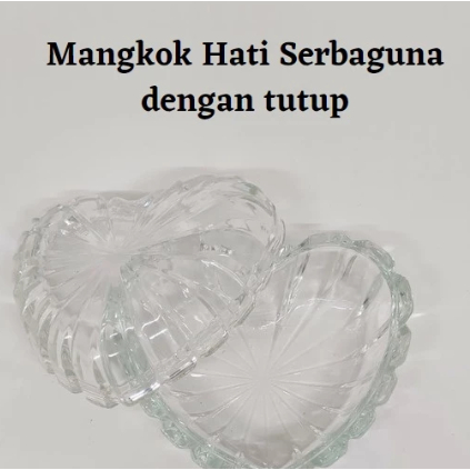 Mangkok Kaca Love dengan Tutup | Mangkok Kaca Bening | Piring Kaca Motif Bentol