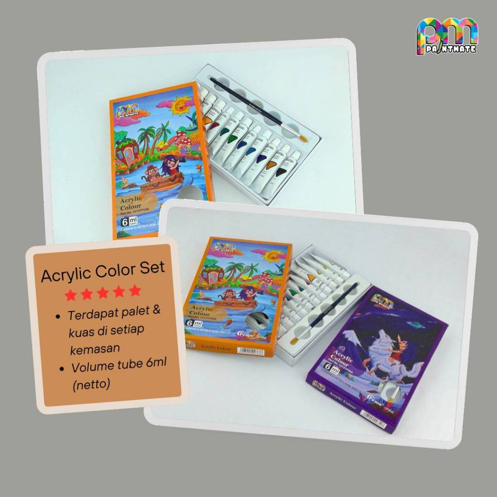 

Cat Akrilik Set 12warna tubes 6ml/NDM Cat Akrilik Set 12warna termasuk palet dan kuas