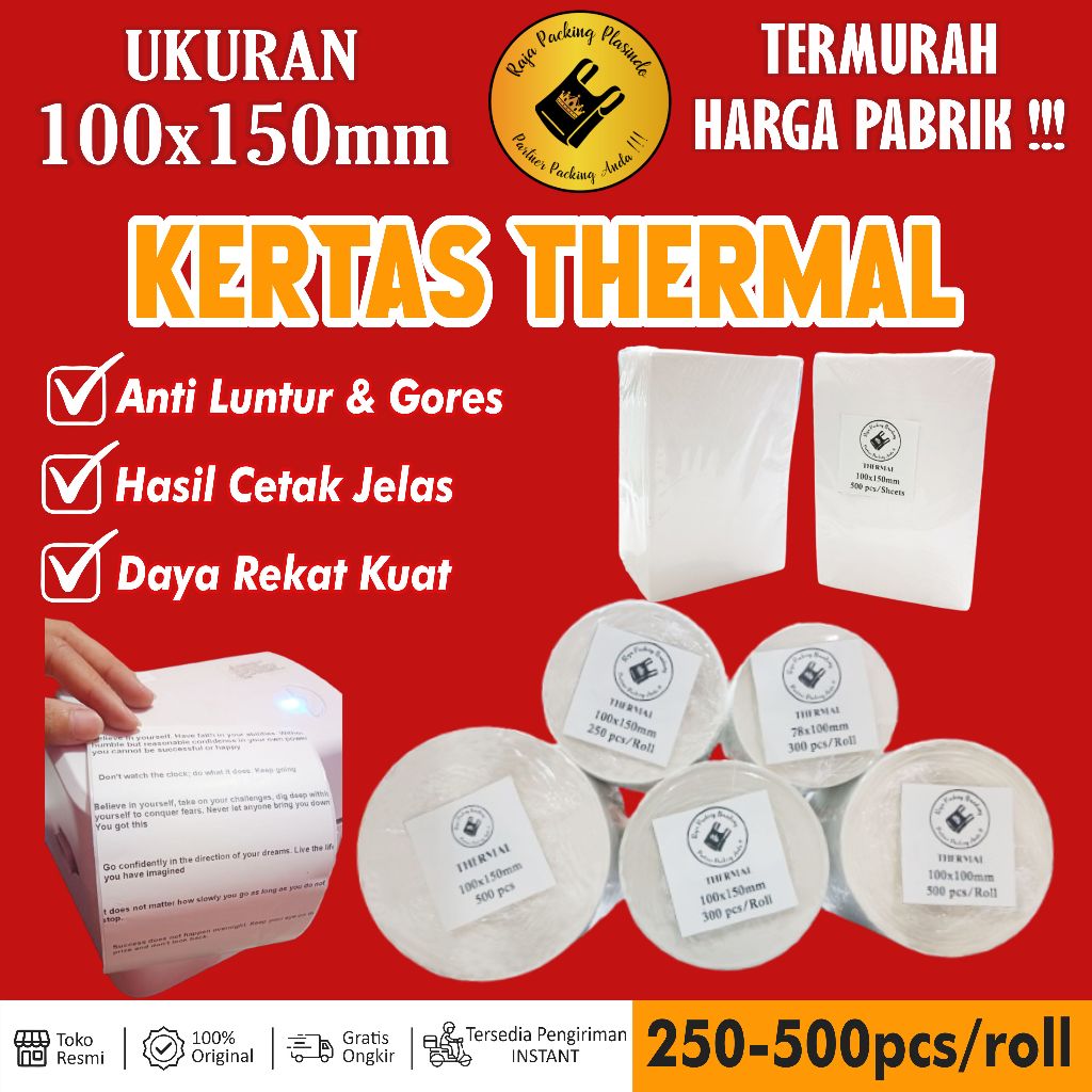 

Dck Kertas Thermal 100x150 mm isi 250-500 lembar per Roll Label Thermal Kertas Printer Thermal
