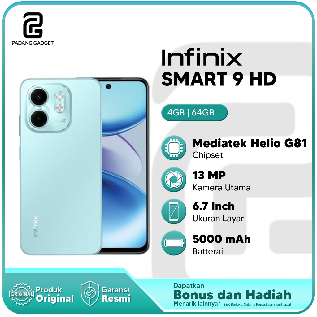 Infinix Smart 9 HD RAM 3+3/64Gb |  4+4GB/64GB Hp Murah Android Smartphone Original Garansi Resmii