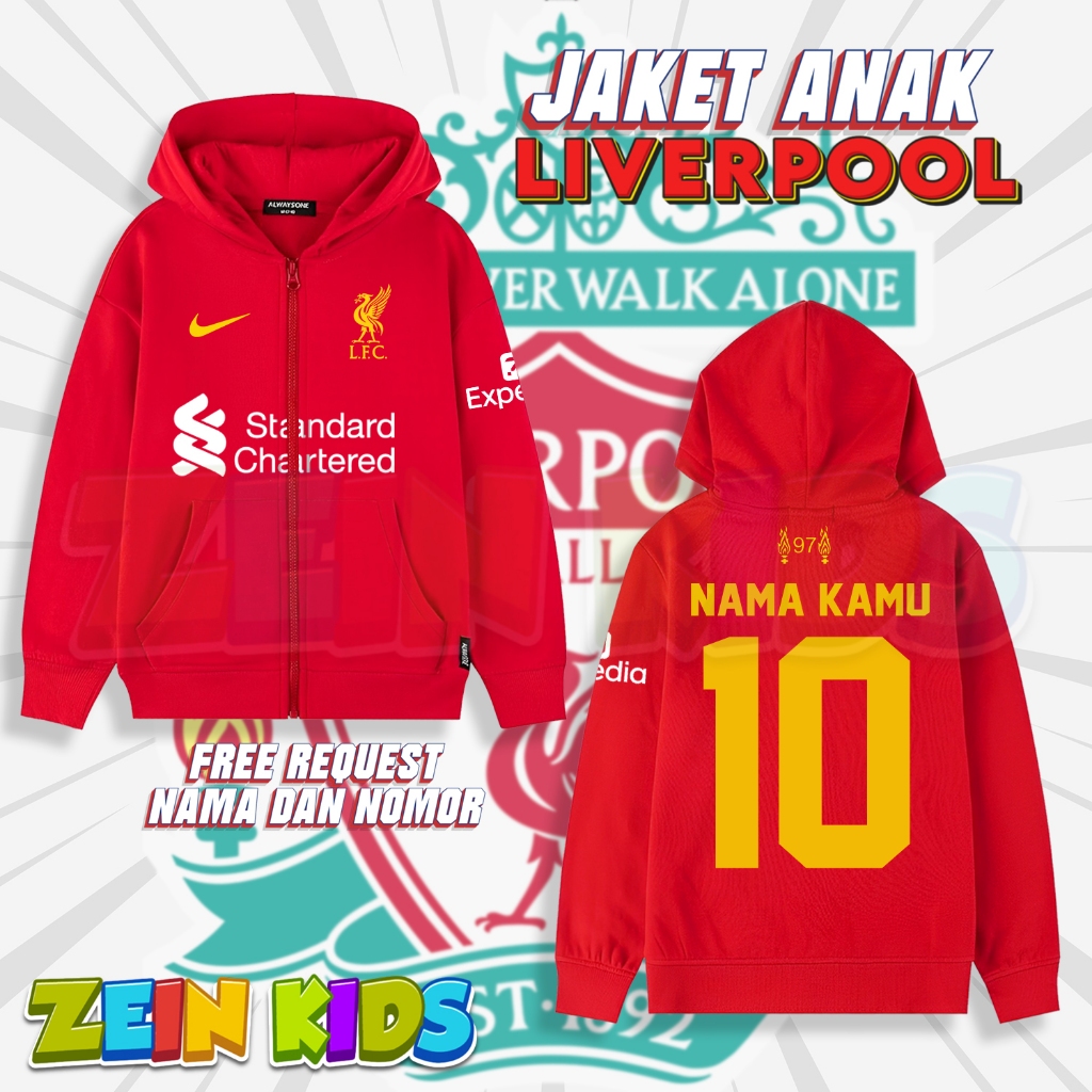 Jaket Zipper Anak Liverpool / Hoodie JAket Anak Liverpool / Jaket Anak Bola