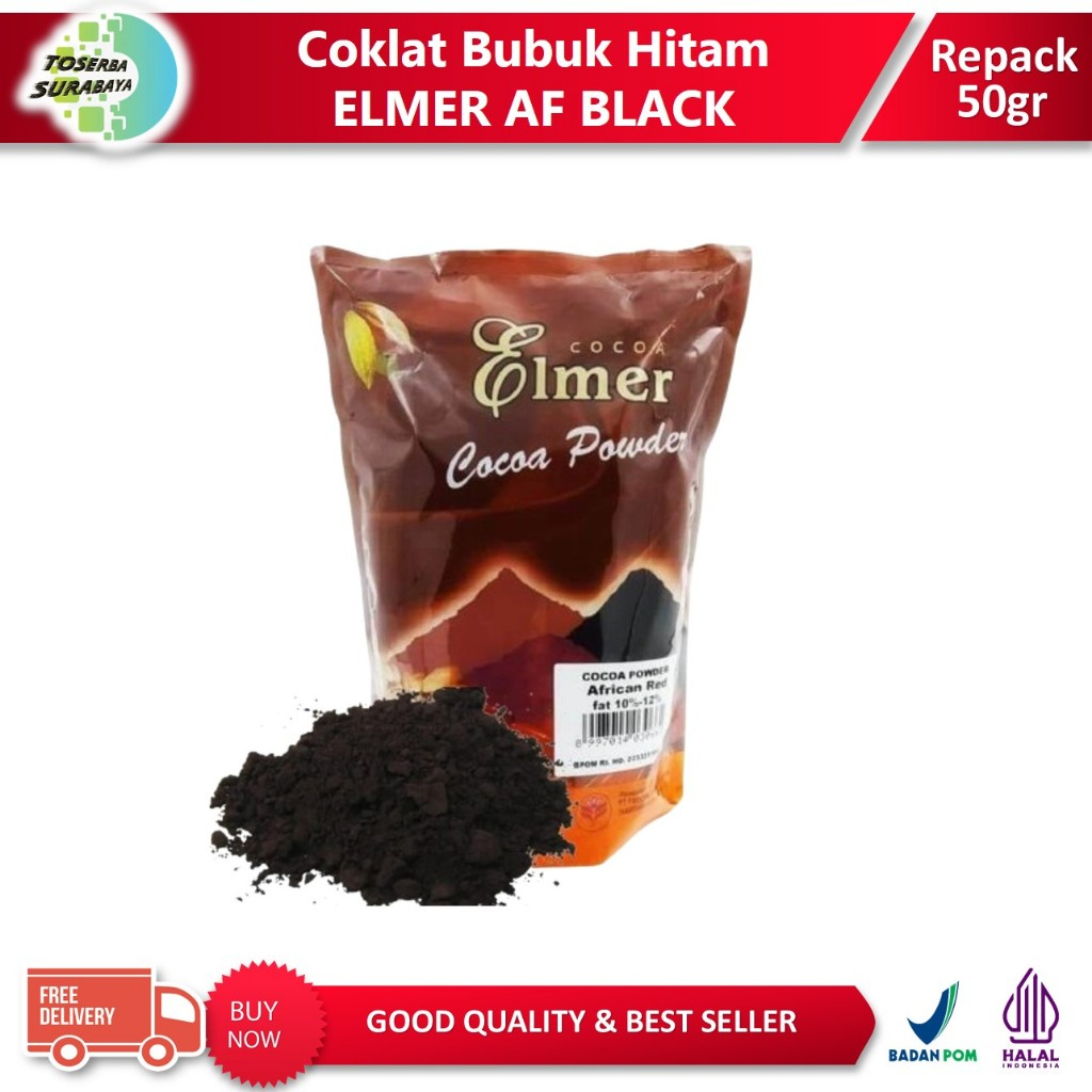 

Coklat Bubuk Hitam ELMER AFRICAN BLACK 50gr (Black Cocoa Powder)