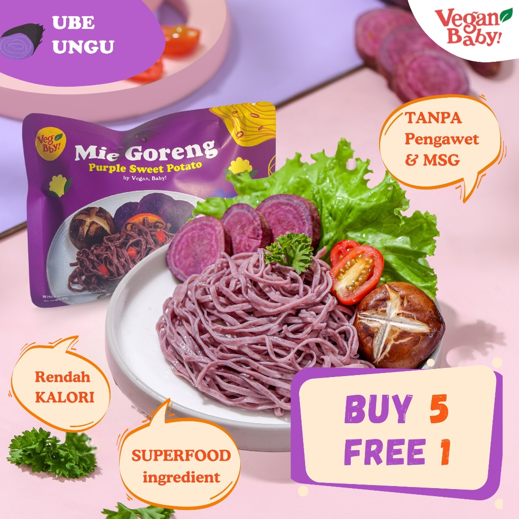 

[Beli 5 Free 1] Vegan Baby Mie Goreng Ubi Ungu Mie Sehat Rendah Kalori Vegetarian