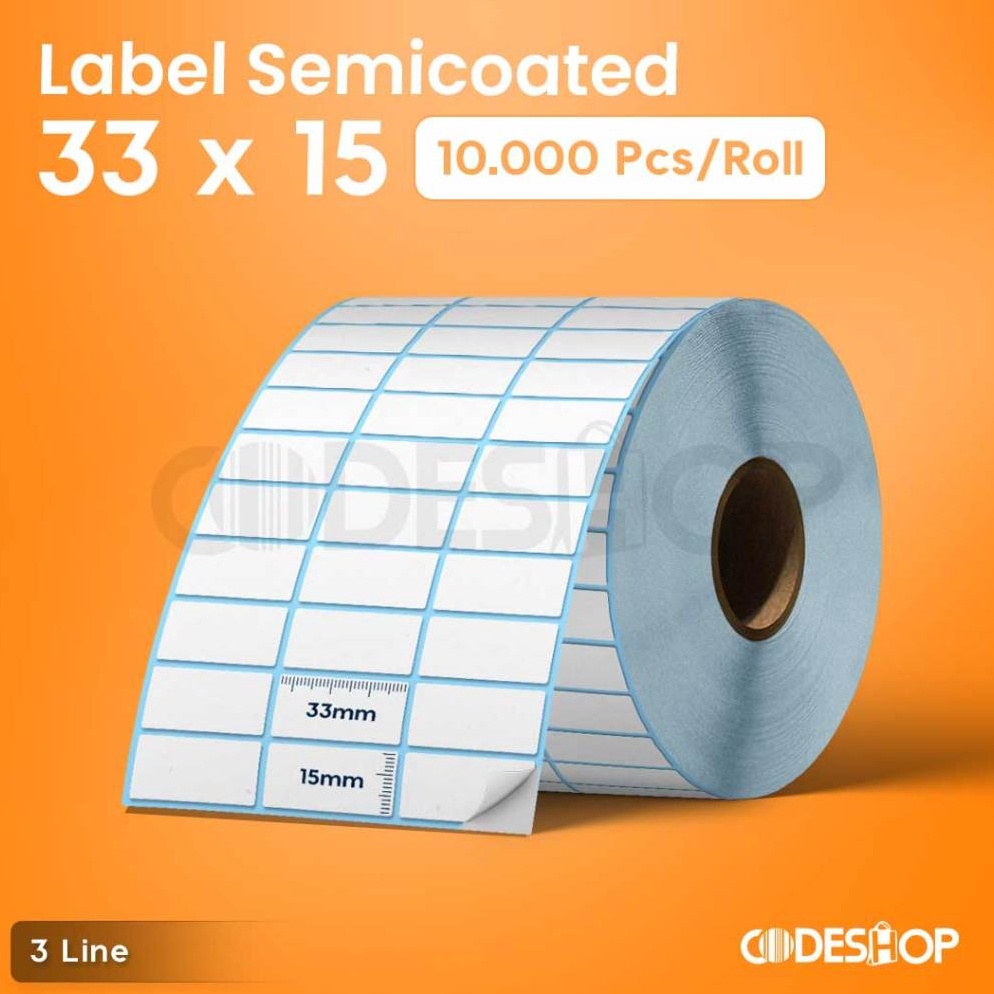 

KODE Q5E LABEL STICKER BARCODE 33mm X 15mm 3 LINE SEMICOATED isi 1 pcs