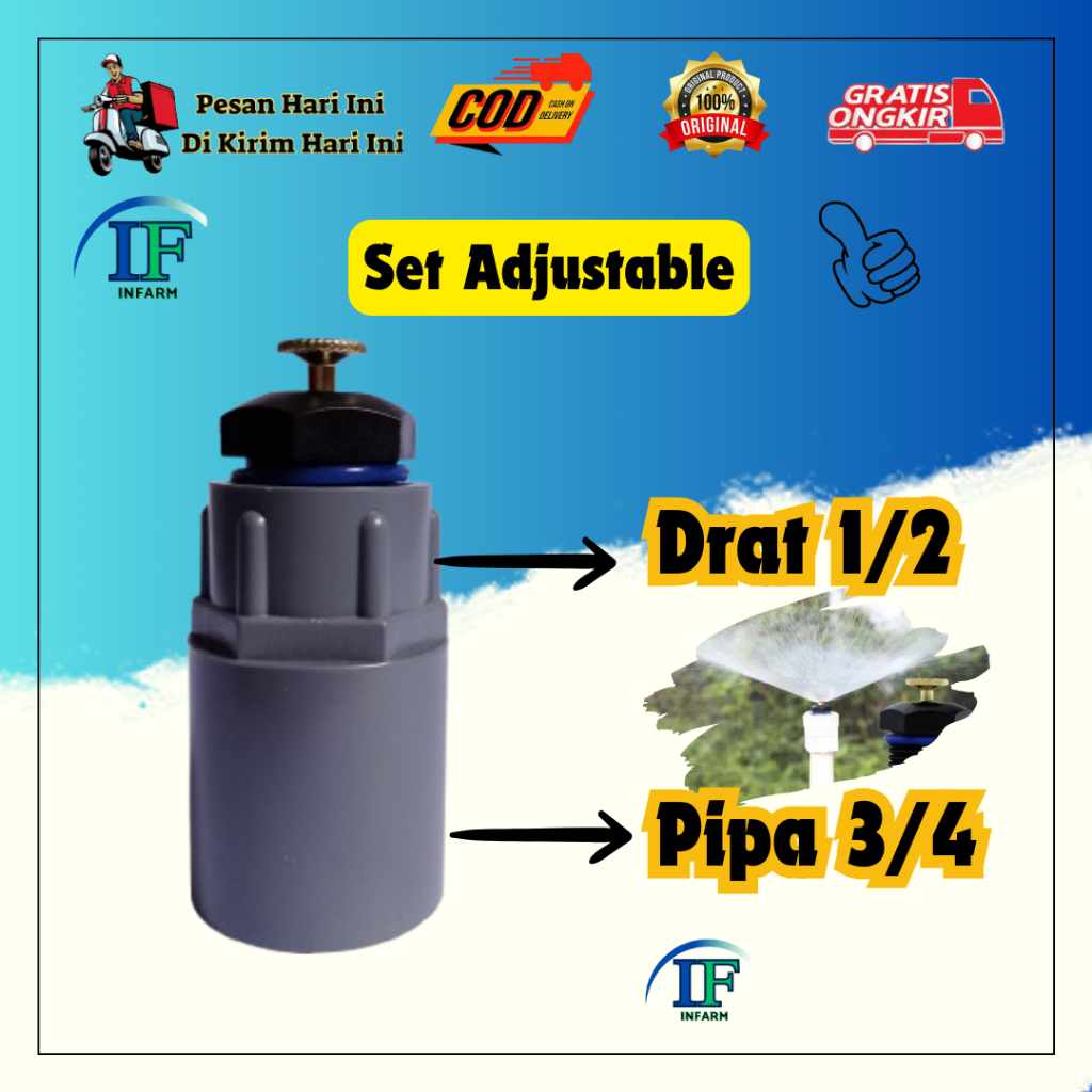 1 Set Sprinkler Pertanian Sprinkler Adjustable + Sok Drat Ukuran 1/2 ×3/4 inchi INNFARM