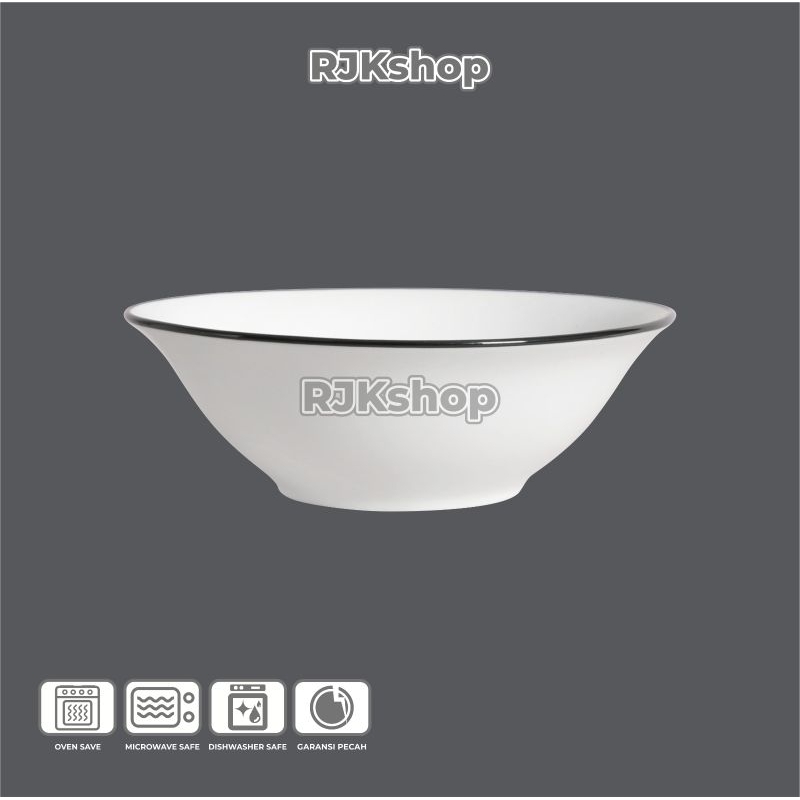 RJKSHOP mangkok keramik porcelian bakso polos putih list hitam