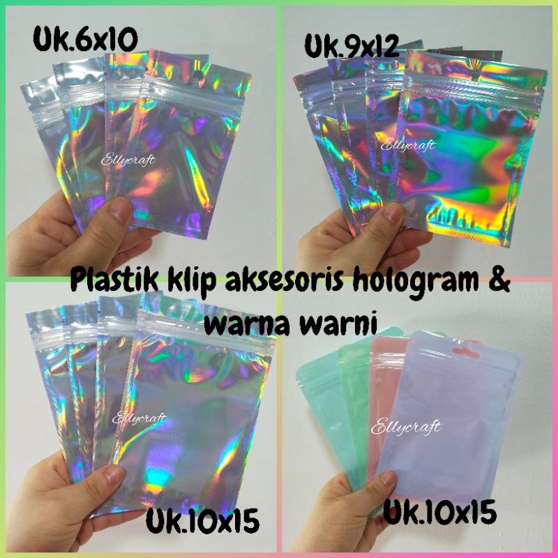 

4pc Plastik klip kemasan aksesoris Hologram dan warna