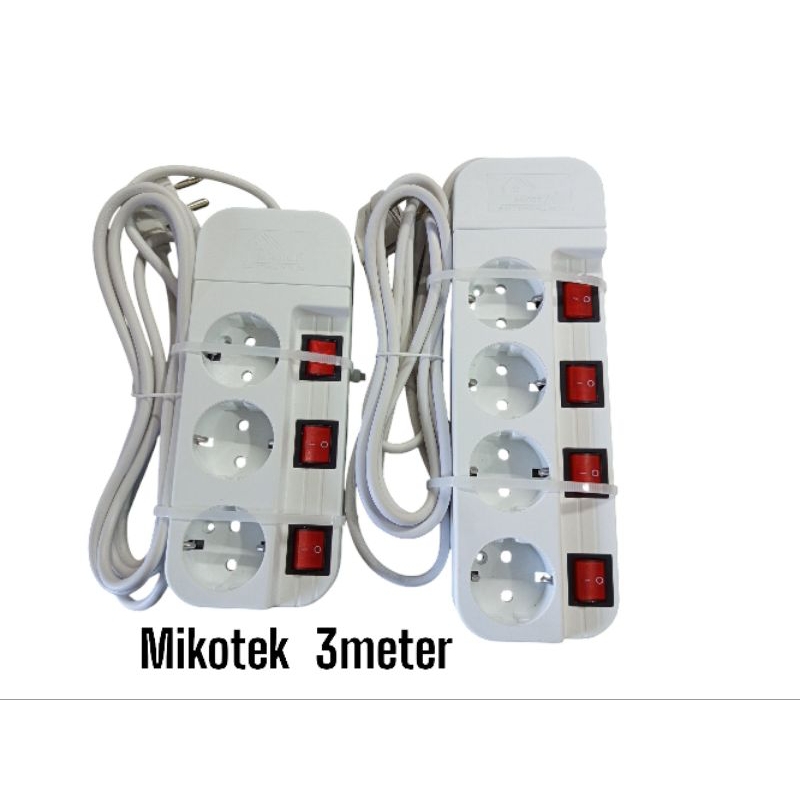 Stop Kontak Kabel Mikotek MT-8348 3 Lubang + Saklar Masing-Masing 3 Meter Putih