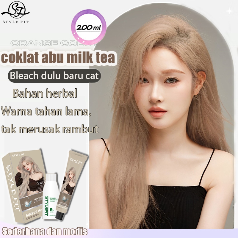 【Beli 100ml gratis 100ml】 STYLE FIT cat rambut teh susu Coklat muda*200ml pewarna rambut pria dan wa