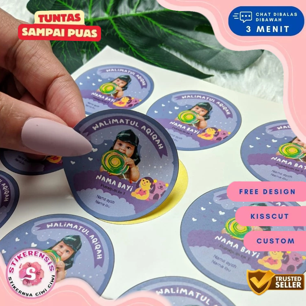 

2-4 Stiker Label Tasyakuran Aqiqah Stikerensis Sticker Nama Anak Bayi Ucapan Kelahiran Akikah