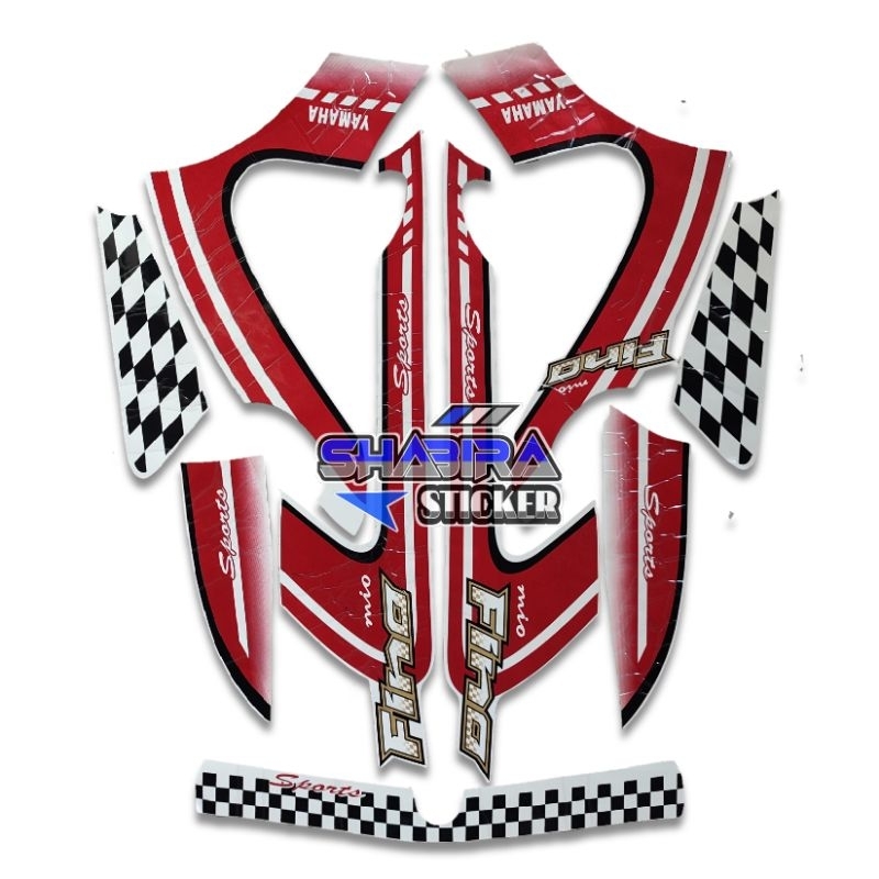 STIKER STRIPING LIS LES POLET BODY MOTOR YAMAHA FINO 2012 FULL PUTIH MERAH FULLSET