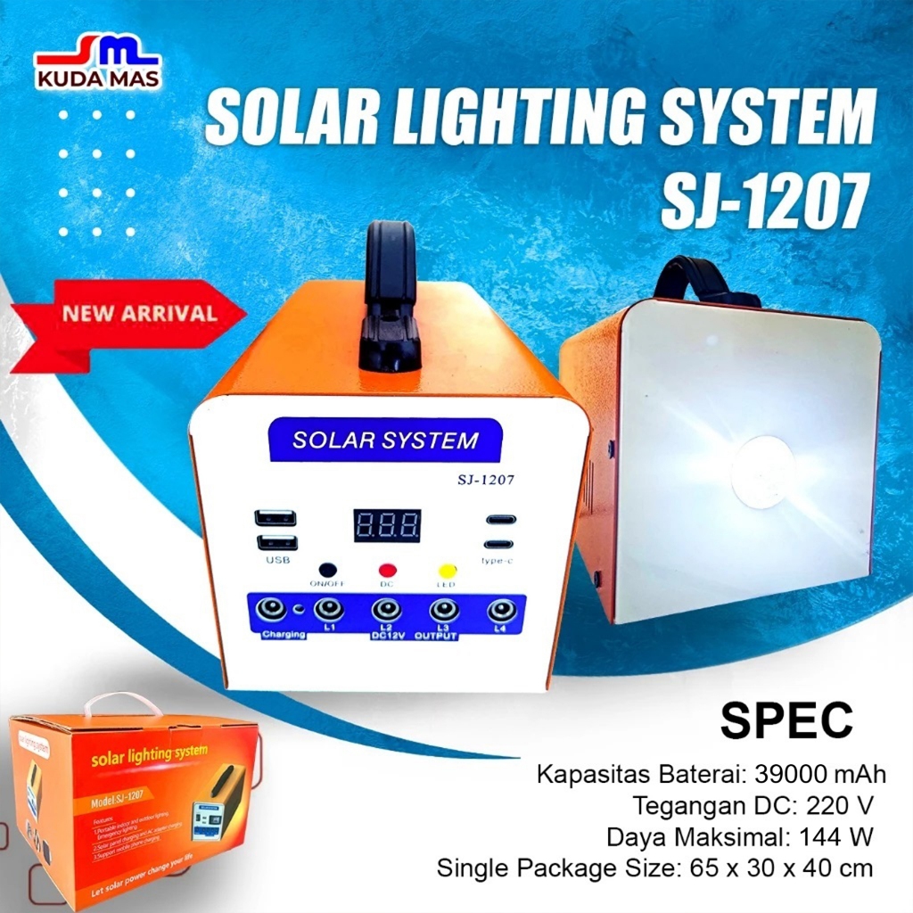 Mini Genset Tenaga Surya Portabel SJ-1207, 144Wh, Dlam & Luar Ruangan, Daya Tahan Lama & Mdah Dibawa