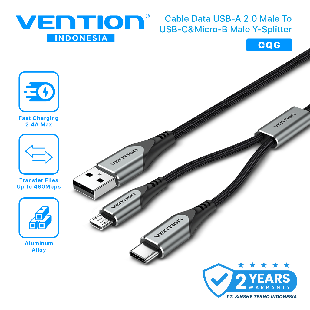 Vention CQG Kabel Data Charger Y Splitter USB A to Micro b USB Type C Braided Serie
