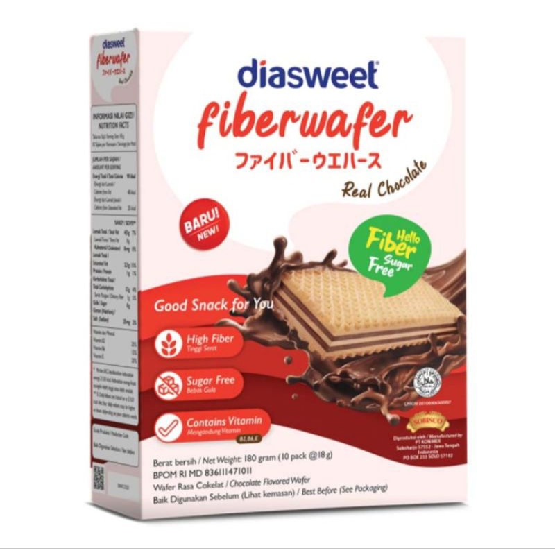 

Diasweet Fiberwafer Camilan Wafer Rasa Cokelat 180 g