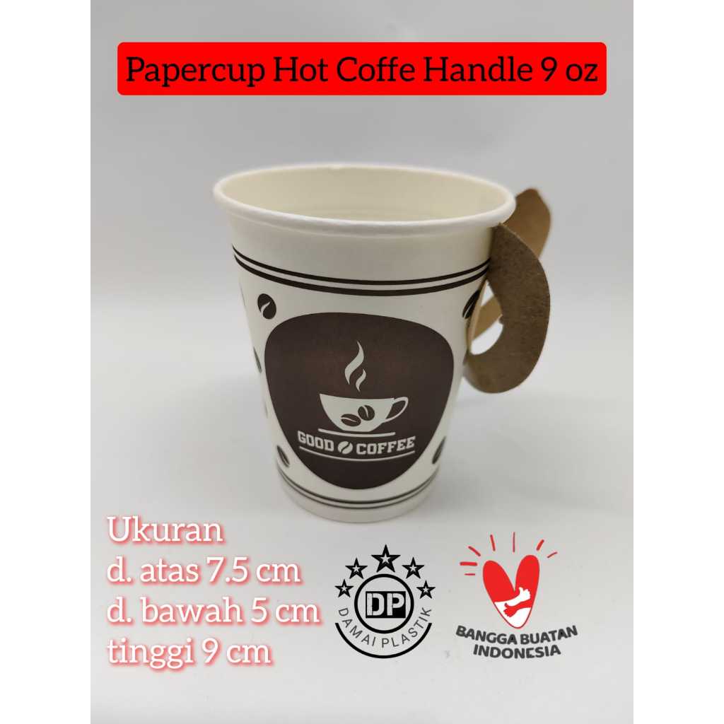 Gelas Kertas Papercup Hot Kopi 9oz Pegangan Gagang Handle