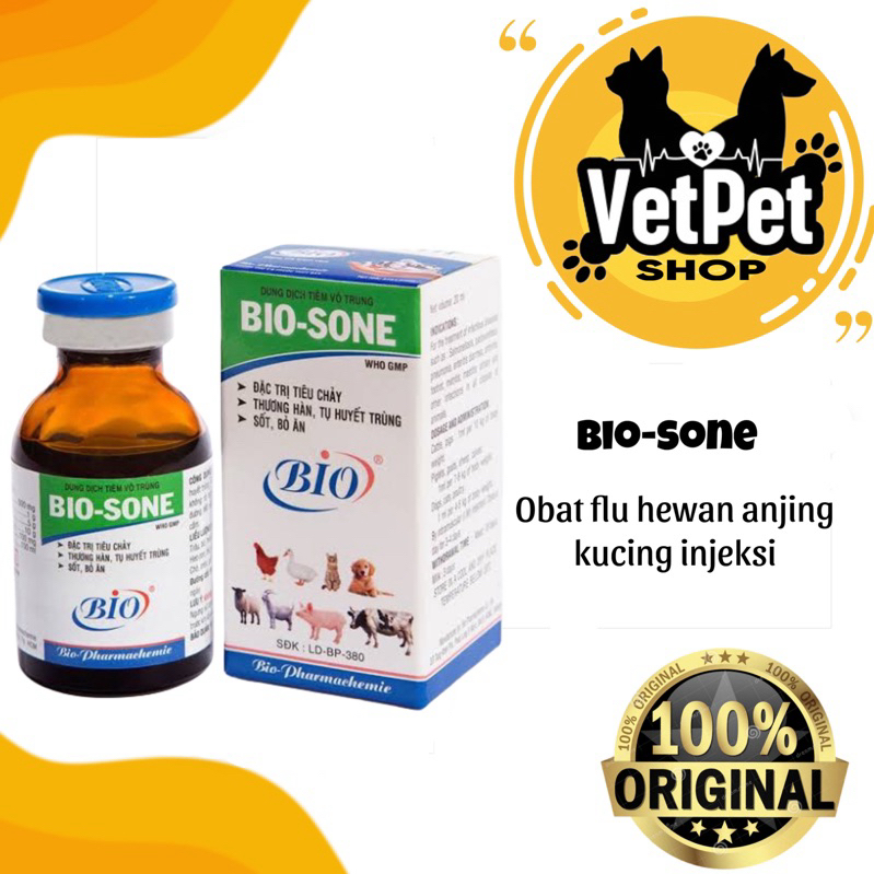 Bio sone Obat flu hewan anjing dan kucing injeksi Original