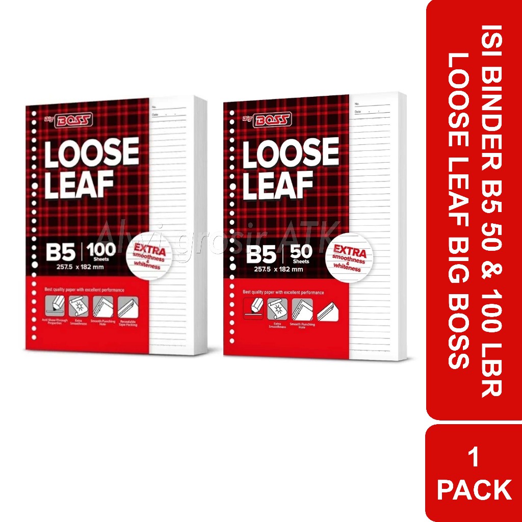 

Kertas Binder Ukuran B5 isi 50 & 100 Loose Leaf Big Boss | 1 Pack
