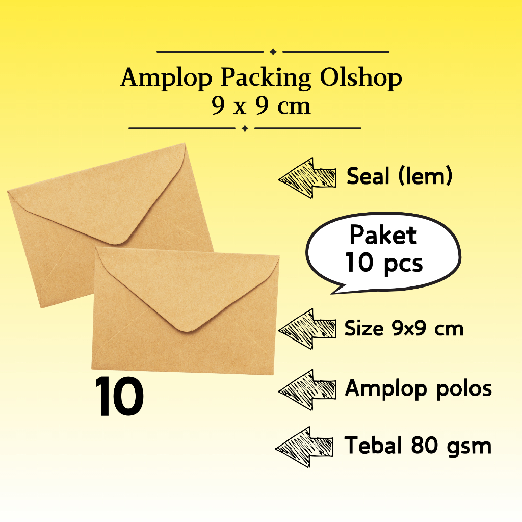 

10 Pcs Baronial - Amplop Packaging Kraft Potrait Amplop Klasik Coklat Polos Seal (Pakai Lem) 9 x 9 cm