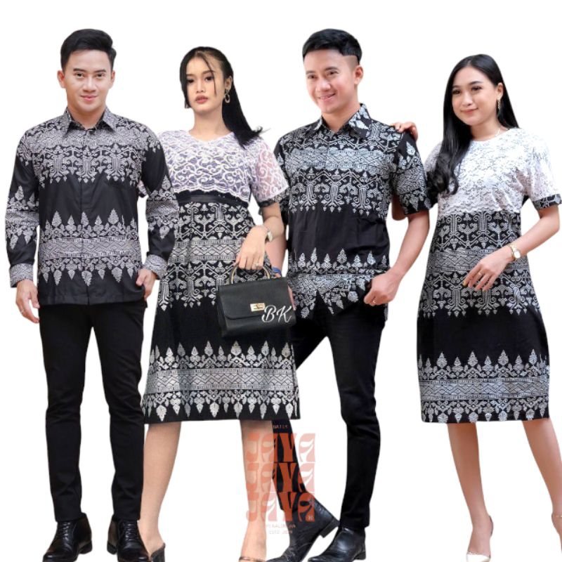 Couple Batik Dress Brokat Kemeja Lengan Panjang Pendek // Baju Pasangan Dewasa Kondangan Simpel Modi