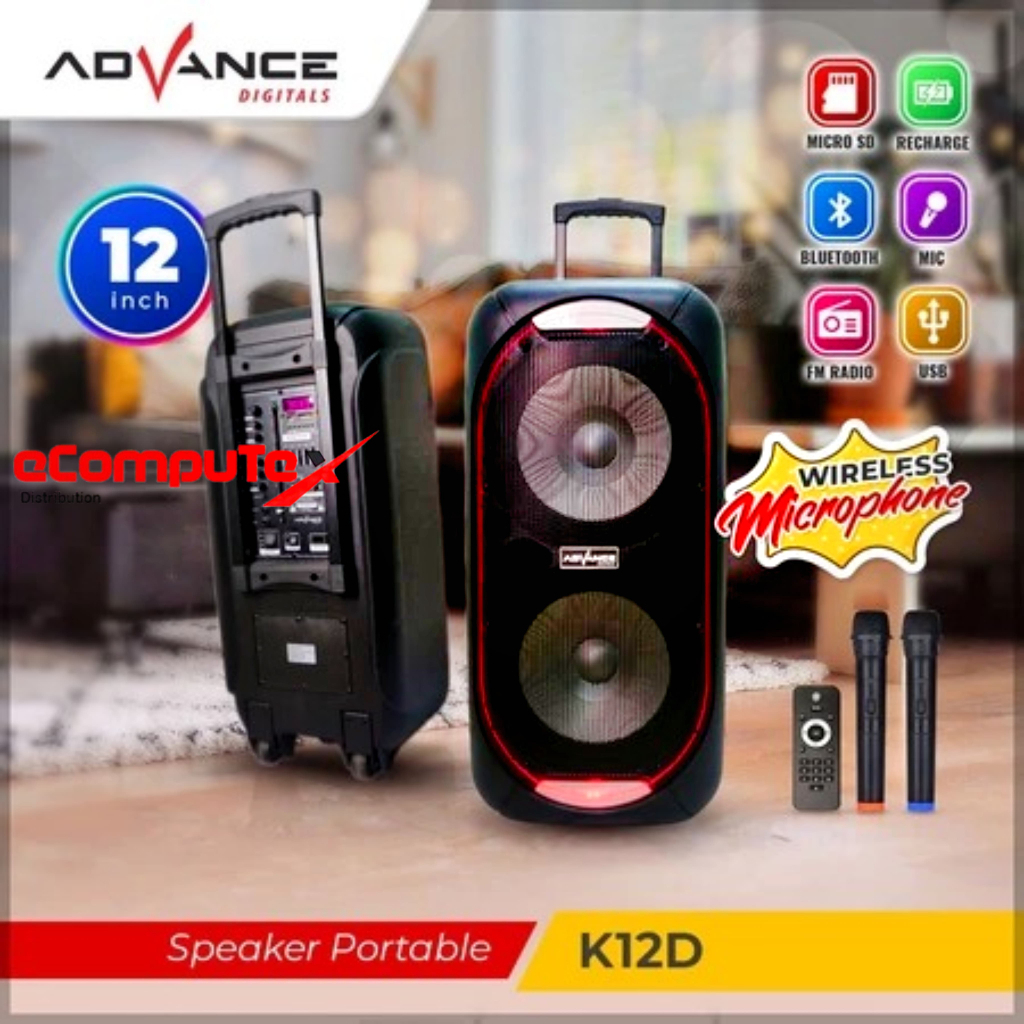 ADVANCE K 12D  SPEAKER BLUETOOTH MEETING PORTABLE 12" INCH FREE MIC ORIGINAL - GARANSI RESMI