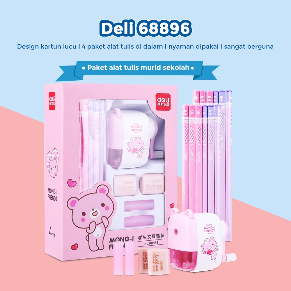 

Stationery set 4 in 1 Deli rautan pensil 12pcs pensil 2 penghapus dan 2 penutup pena - Perlengkapan Sekolah ATK 68896
